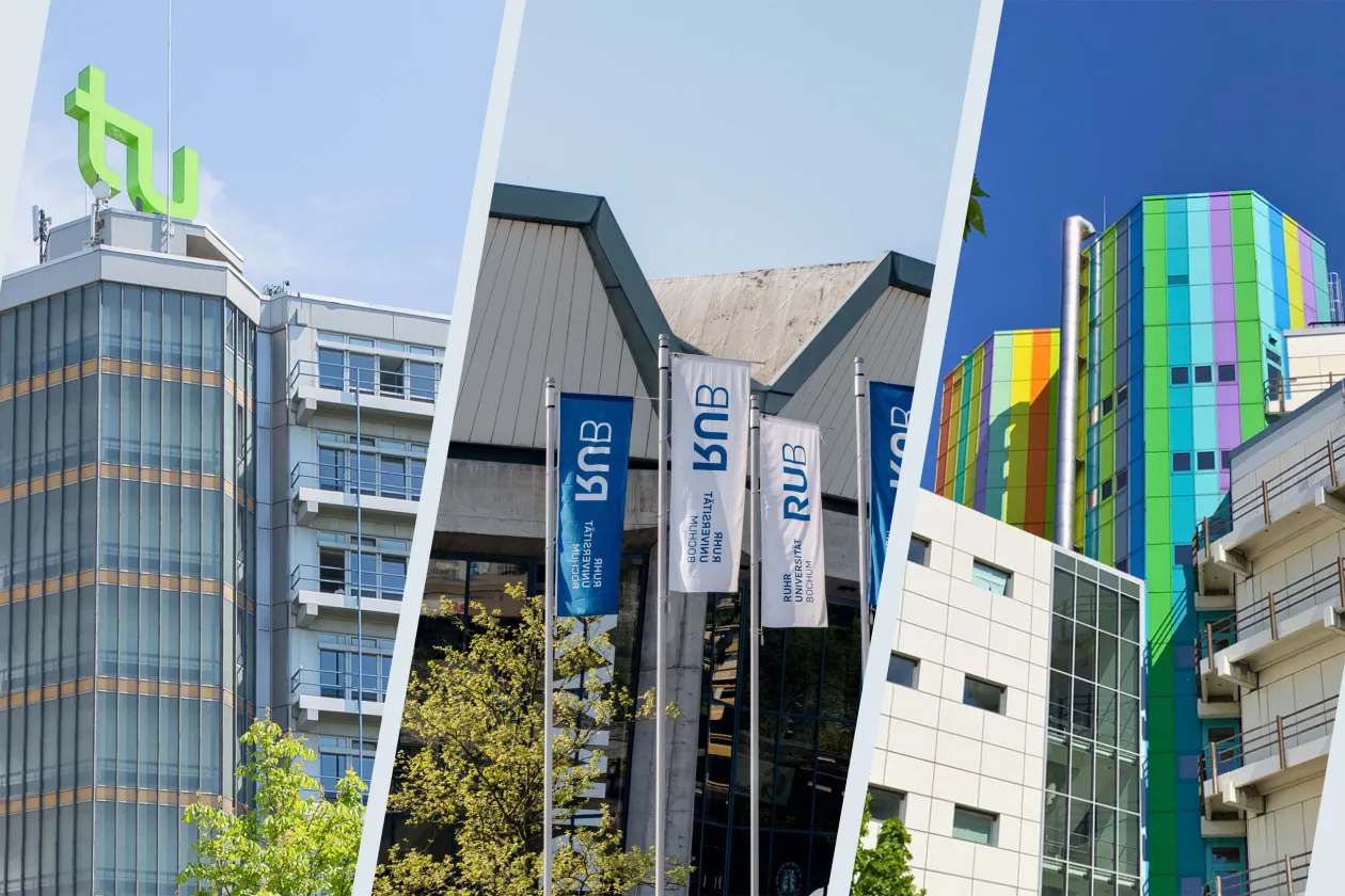 Collage von Gebäuden der TU Dortmund, Ruhr-Universität Bochum und Universität Duisburg-Essen